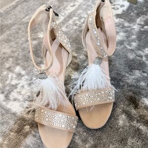 Elegant Beige and White Embellished Women's Sandals